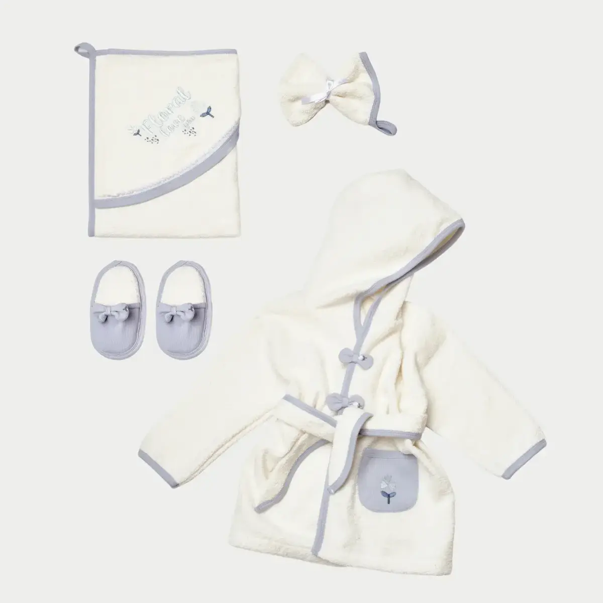 Bibaby Organik Bornoz Love Floral Ekru - Lila