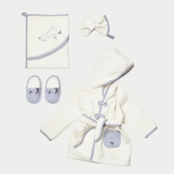 Bibaby Organik Bornoz Love Floral Ekru - Lila