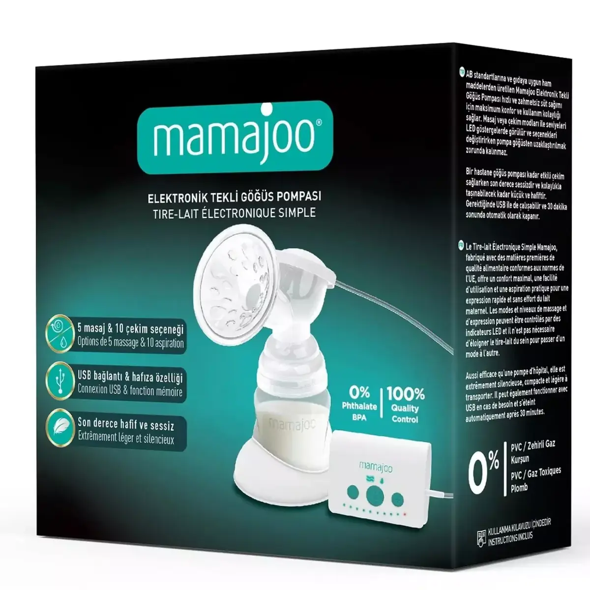 Mamajoo Elektronik USB Tekli Göğüs Pompası & Anne Sütü Saklama Kabı 160 ml