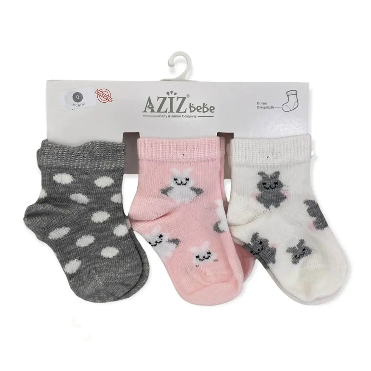 Aziz Bebe Çorap Soket 3lü Pembe