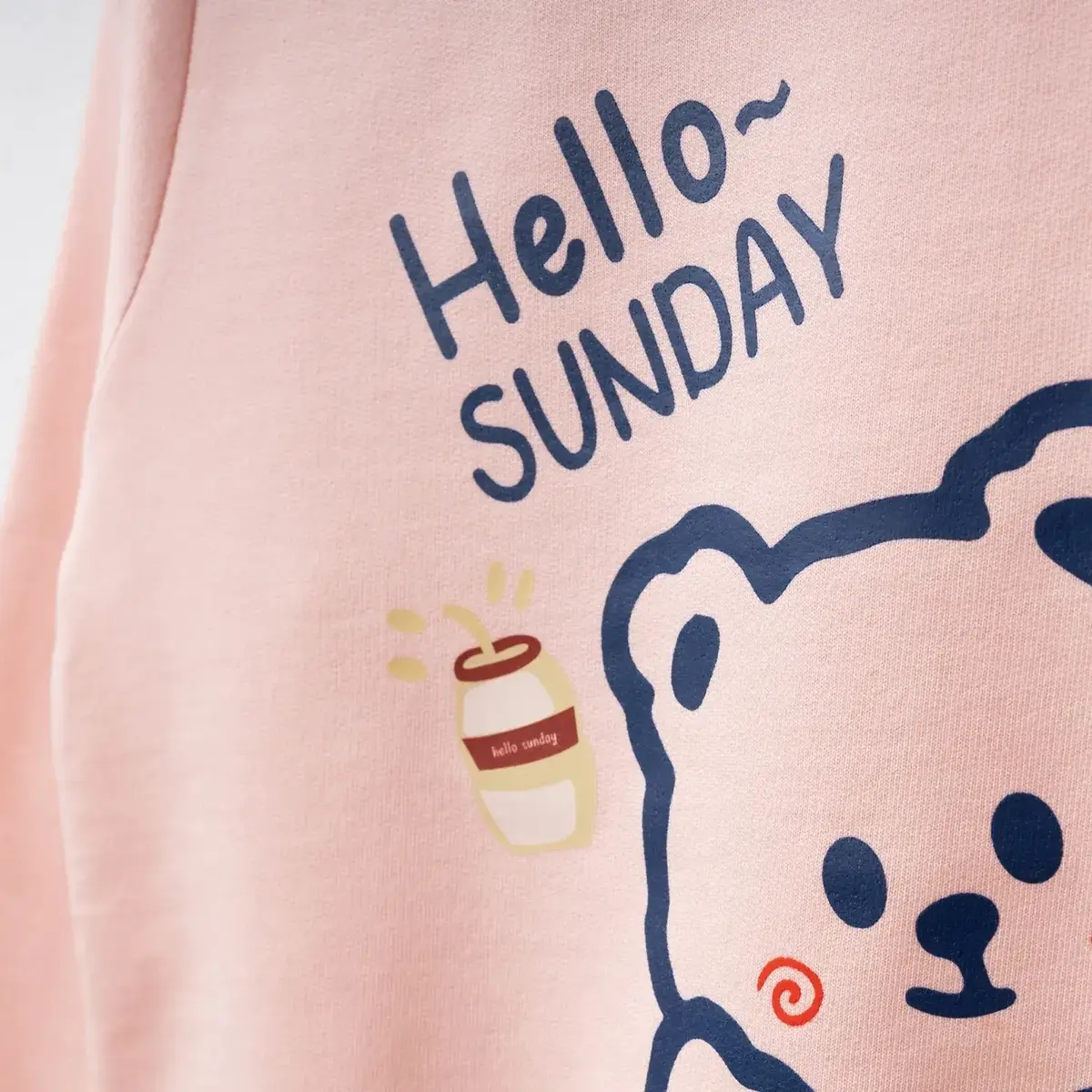 Bebolly Sweatshirt Hello Sunday Ayıcıklı Baskılı Pudra