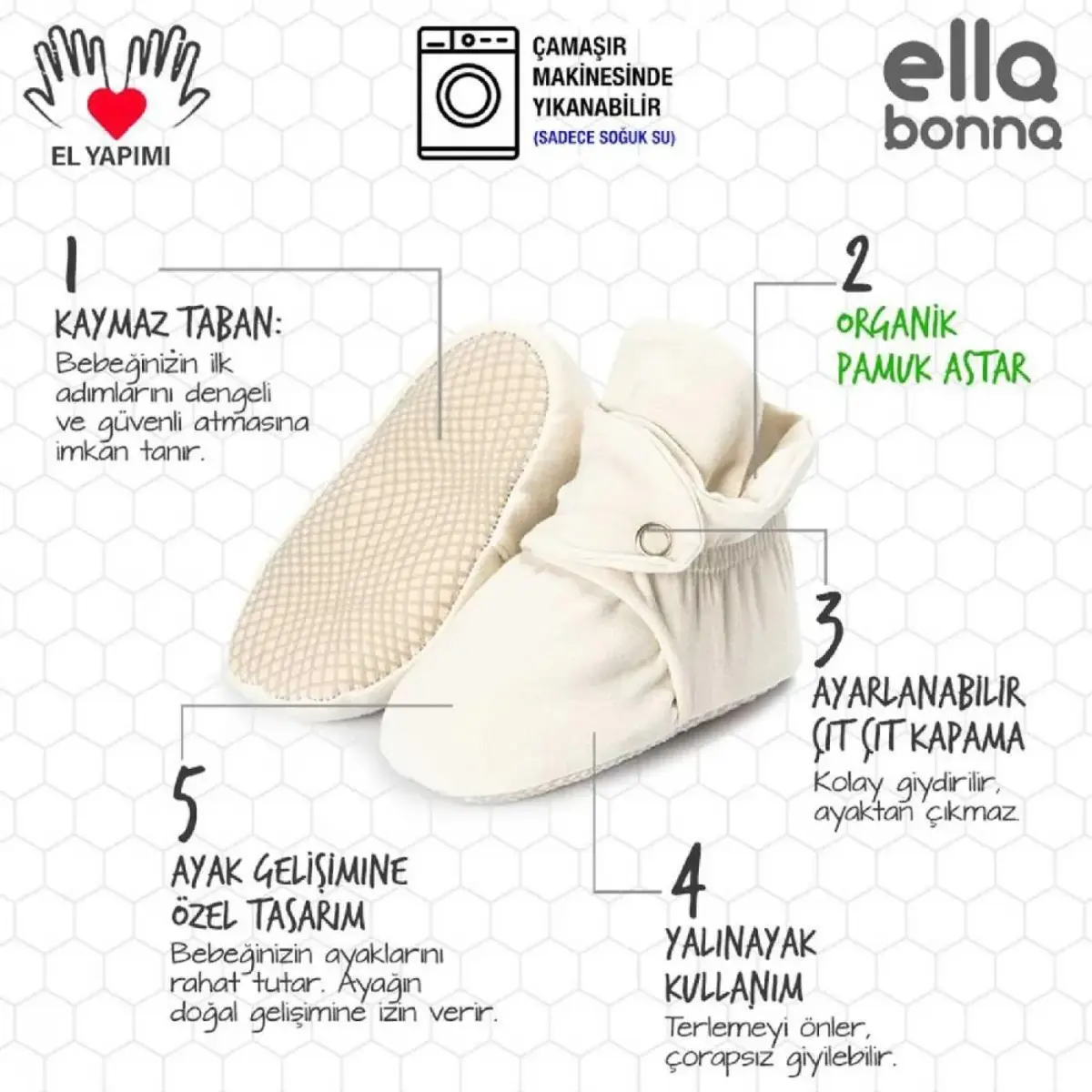 Ella Bonna Patik Pamuk Organik Cotton Bej