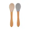 OiOi Silikon Mama Kaşığı 2li Bambu Saplı 9+ Ay Bubble Beige - Powder Grey