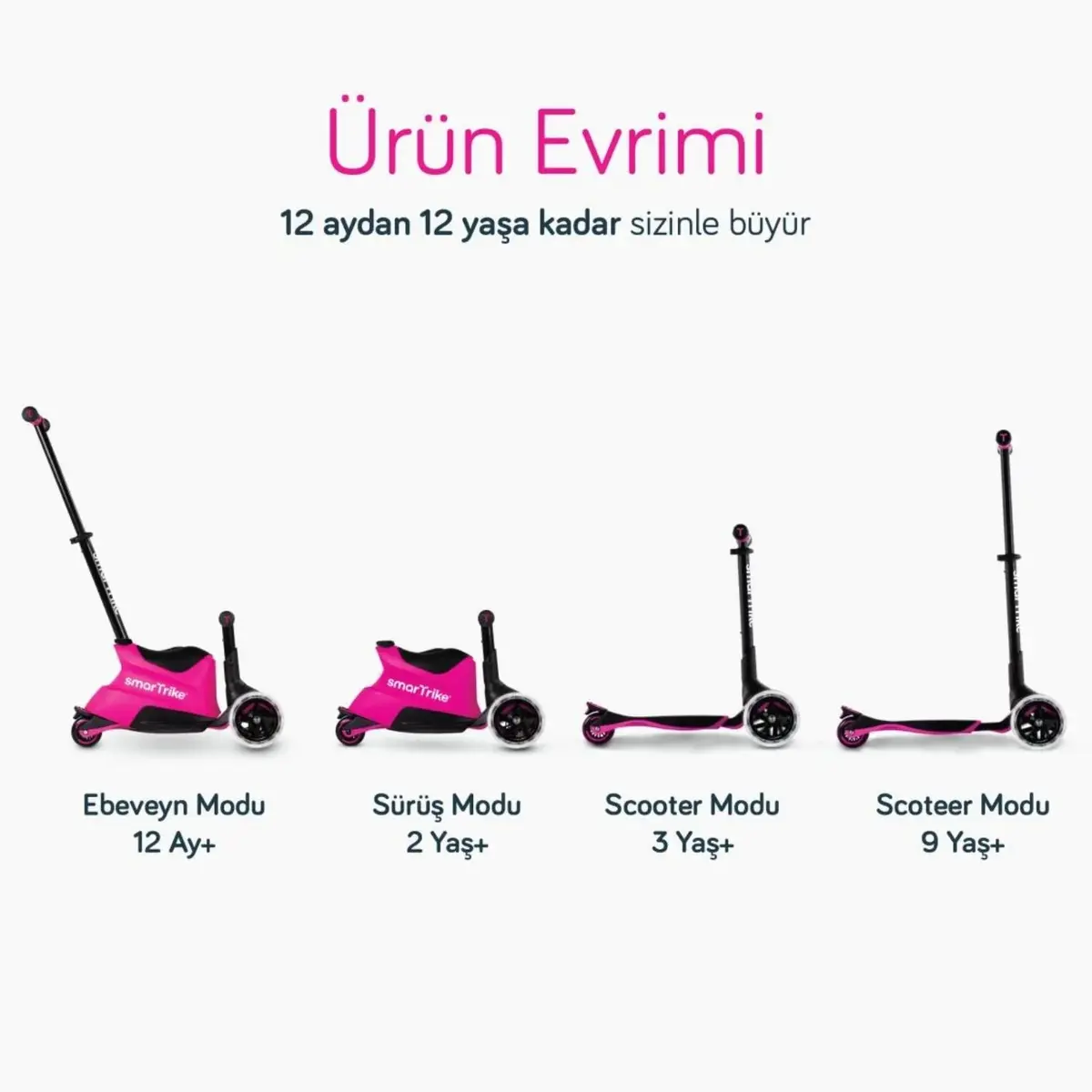 SmarTrike Xtend Büyüyebilen Ride On Scooter - Pink