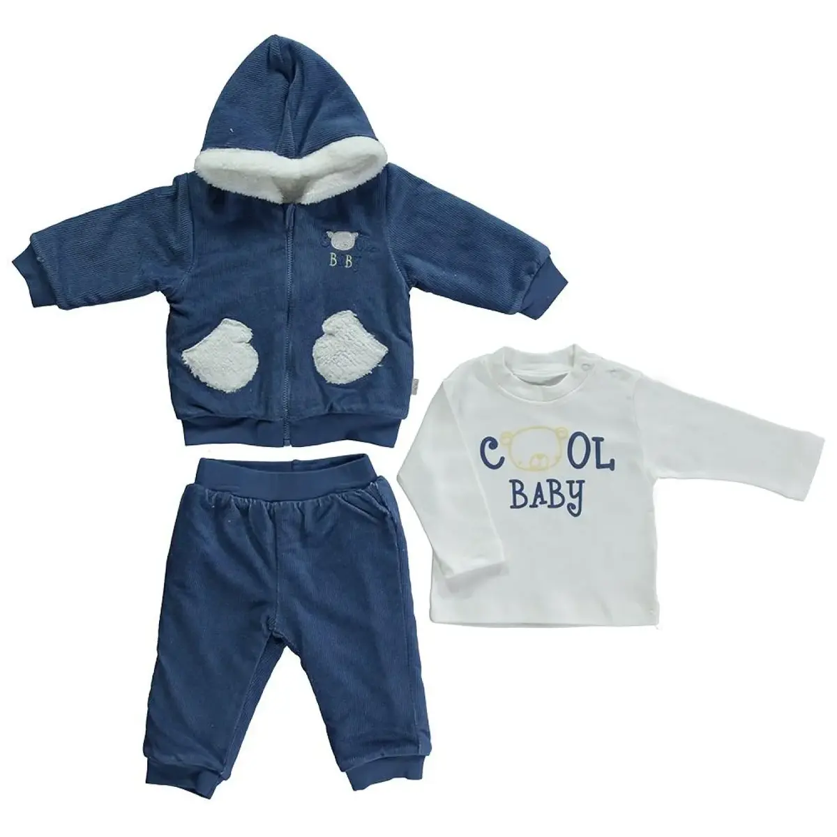 Bebetto 3lü Takım Hırkalı Kadife Cool Bear İndigo Bebetto 3lü Takım Hırkalı Kadife Cool Bear İndigo