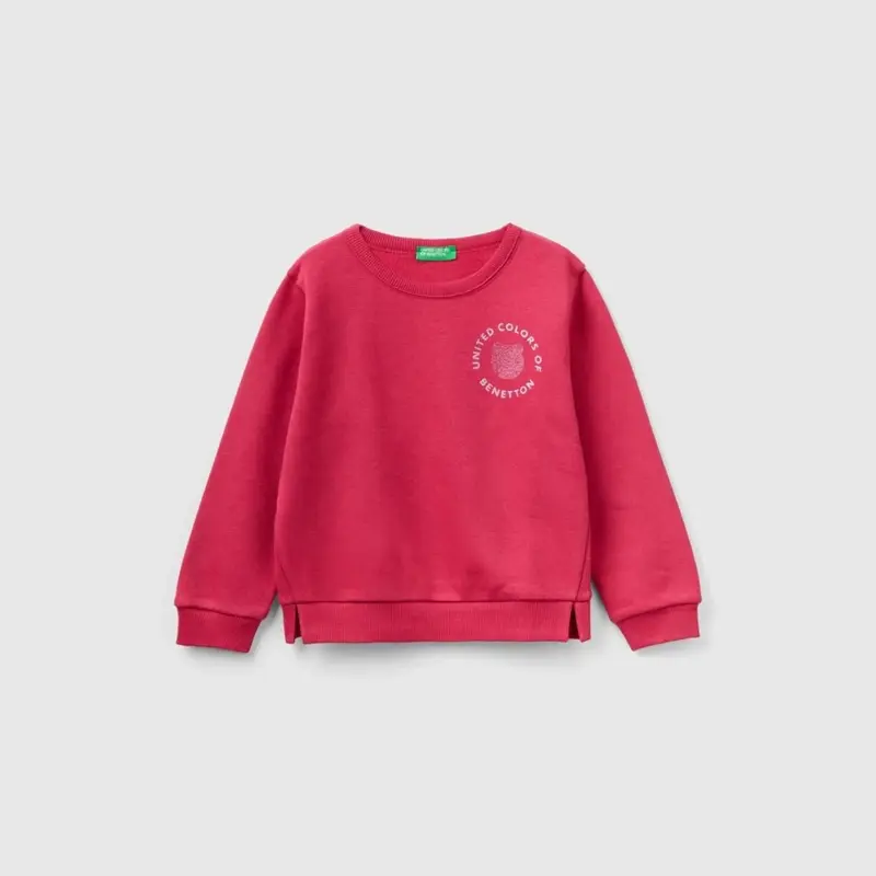 Benetton Sweatshirt Bisiklet Yaka Vişne Çürüğü