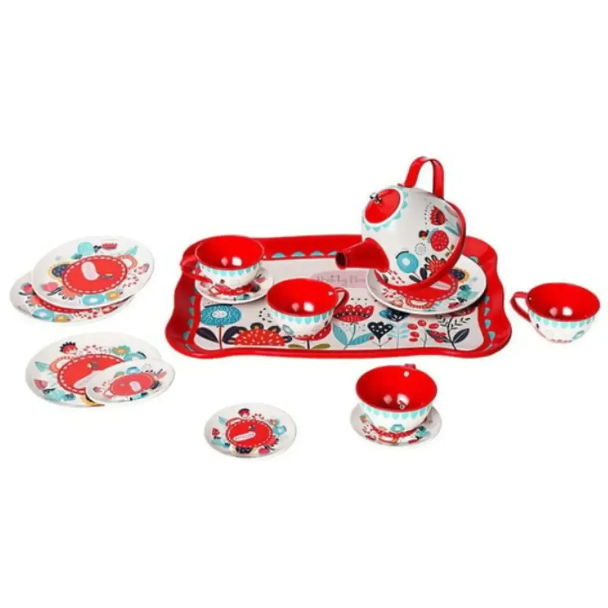 Vardem Çiçek Desenli Metal Çay Seti 15 Parça 