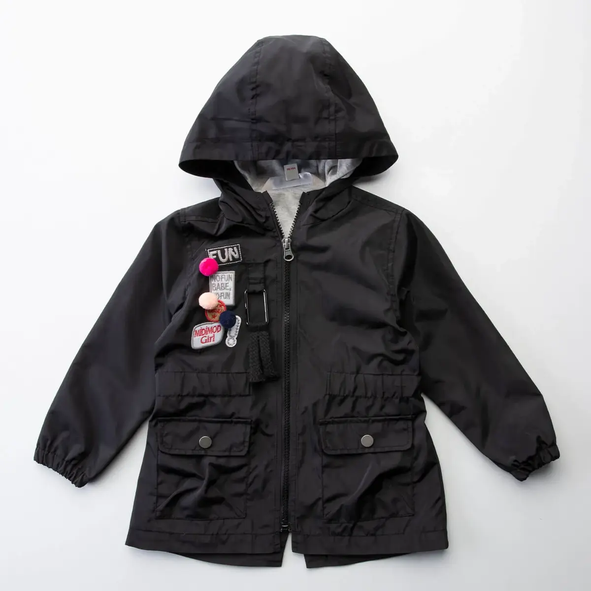 Midimod Yağmurluk Ponponlu Siyah