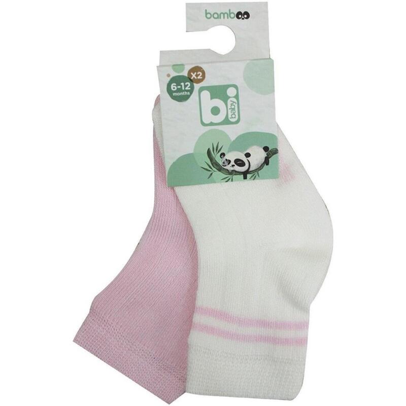 Bibaby Çorap Soket 2li Derby Bamboo Ekru - Pembe