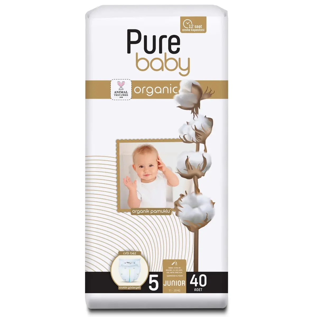 Pure Baby Organik Bebek Bezi 5 Beden Junior 40lı Jumbo Paket