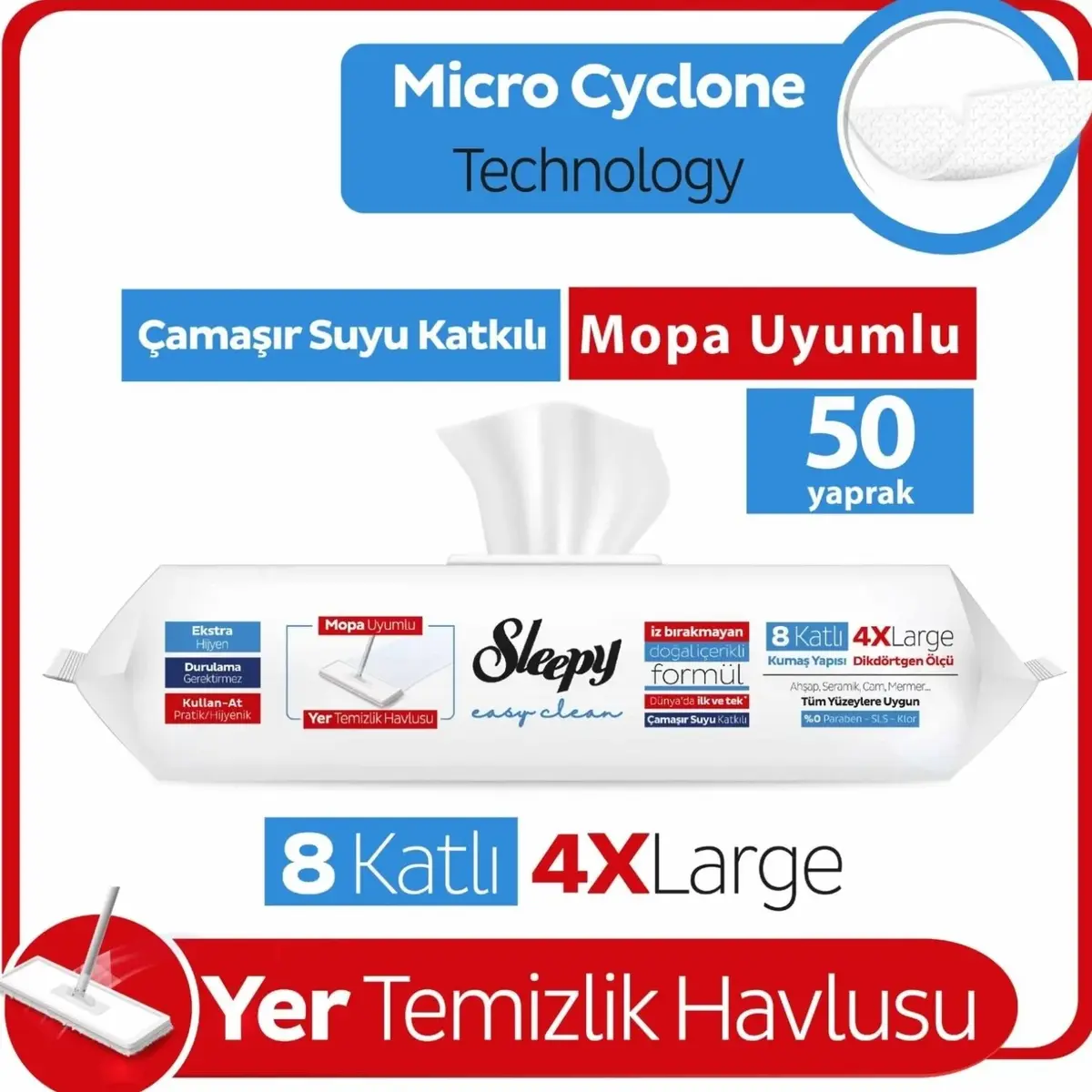 Sleepy Yer Temizlik Havlusu Çamaşır Suyu Mop Uyumlu 50li