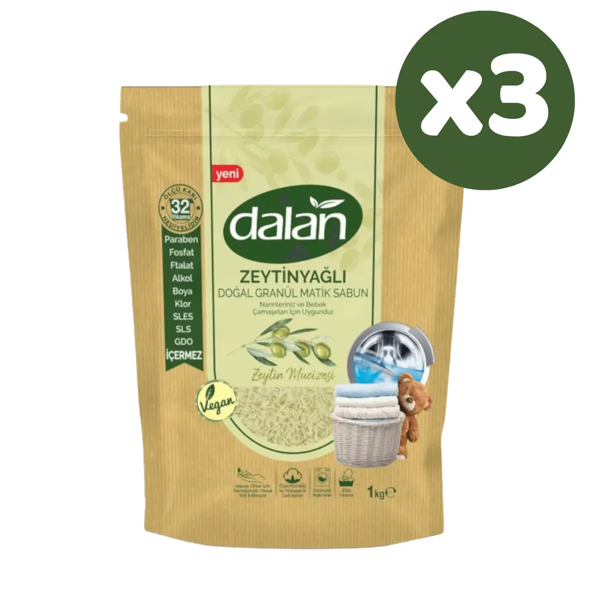 Dalan Doğal Granül Sabun Zeytinyağlı 1000 gr x 3 Adet