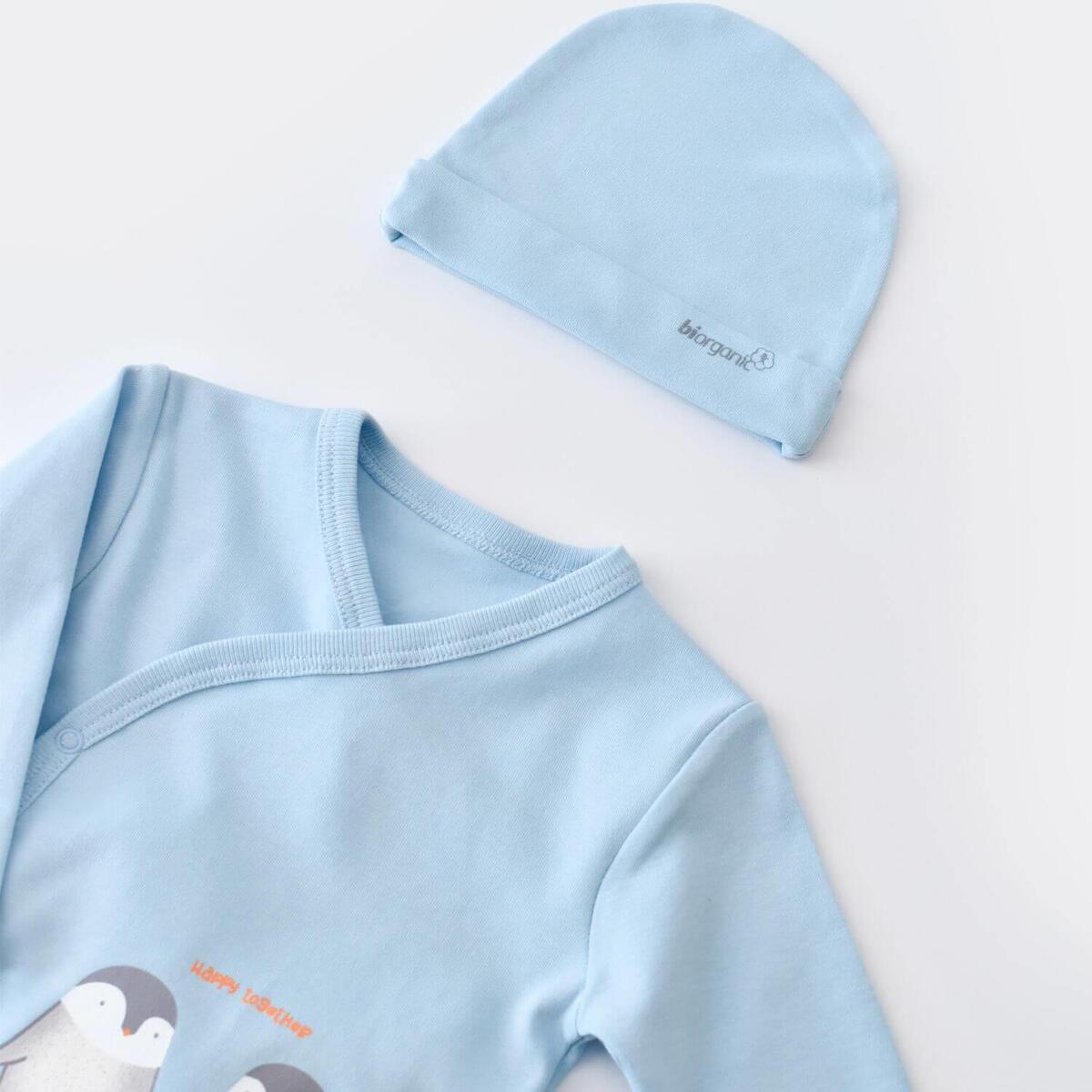 Bibaby Organik Zıbın Takımı 3lü Hello New Penguins Mavi