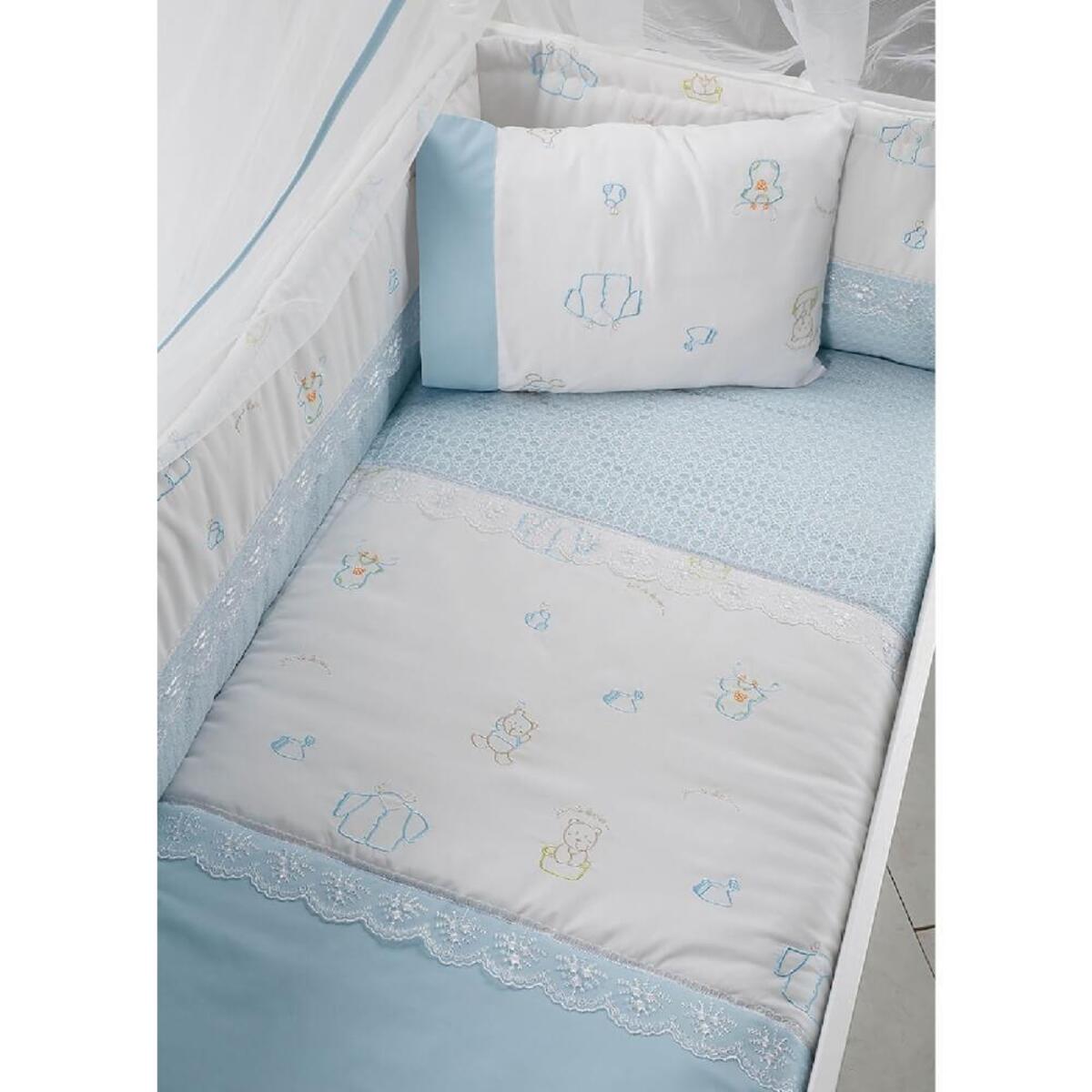 Tahterevalli Cuppa Beşik 60x120 cm Beyaz ve Mavi Uyku Seti
