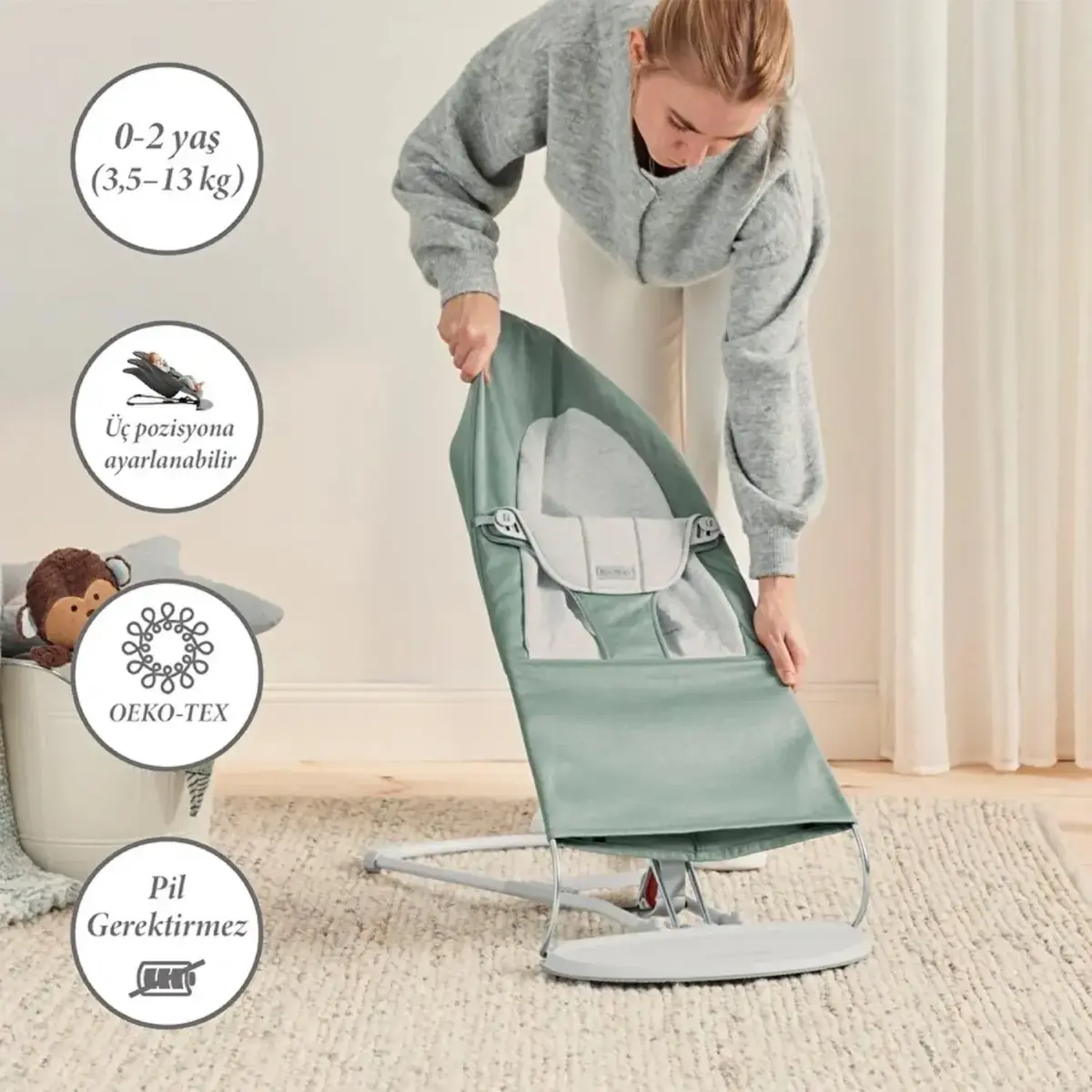 Babybjörn Balance Soft Ana Kucağı Woven Jersey Light Sage Gri Şase