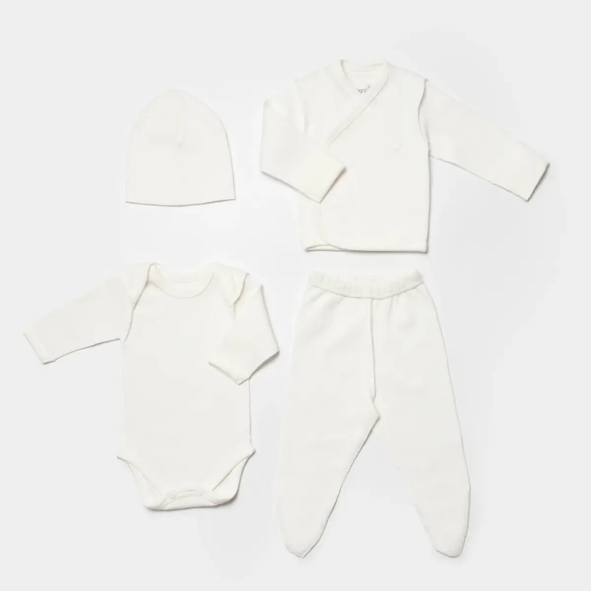 Bibaby Organik Zıbın Takımı 4lü Waffle Smile Prematüre Ekru