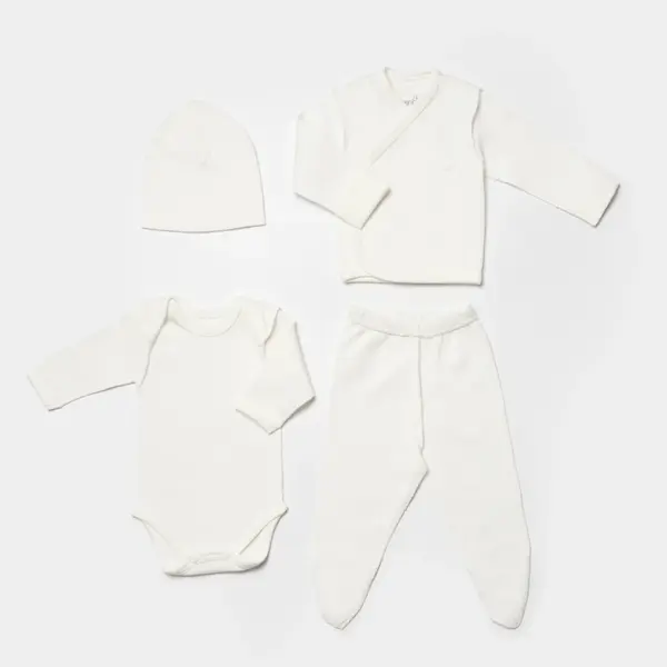 Bibaby Organik Zıbın Takımı 4lü Waffle Smile Prematüre Ekru