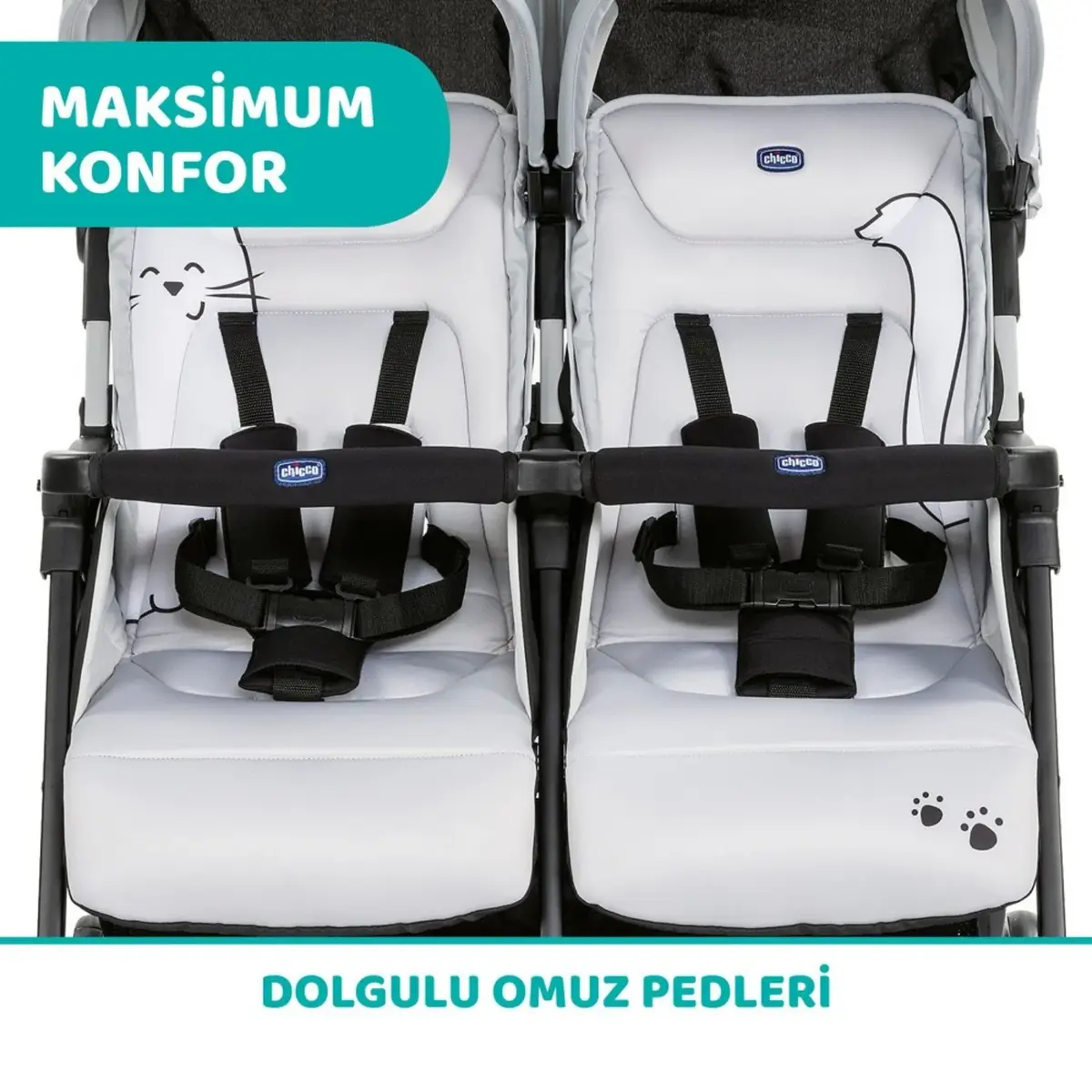 Chicco Ohlala İkiz Bebek Arabası Silver Cat