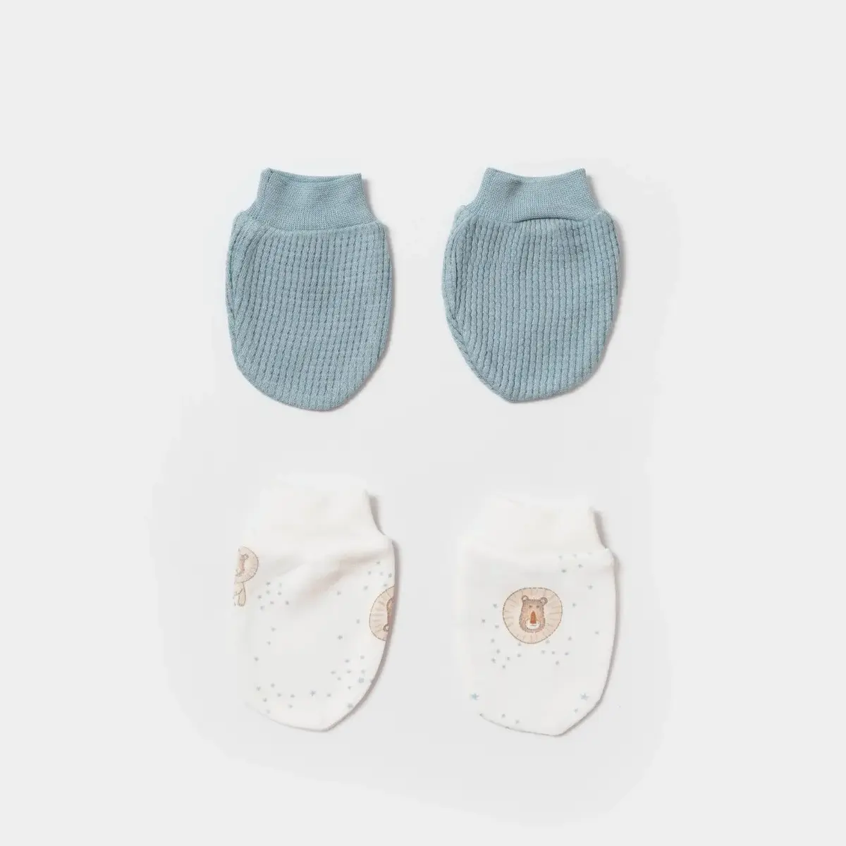 Bibaby Organik Eldiven 2li Brave Lion Ekru - Turkuaz