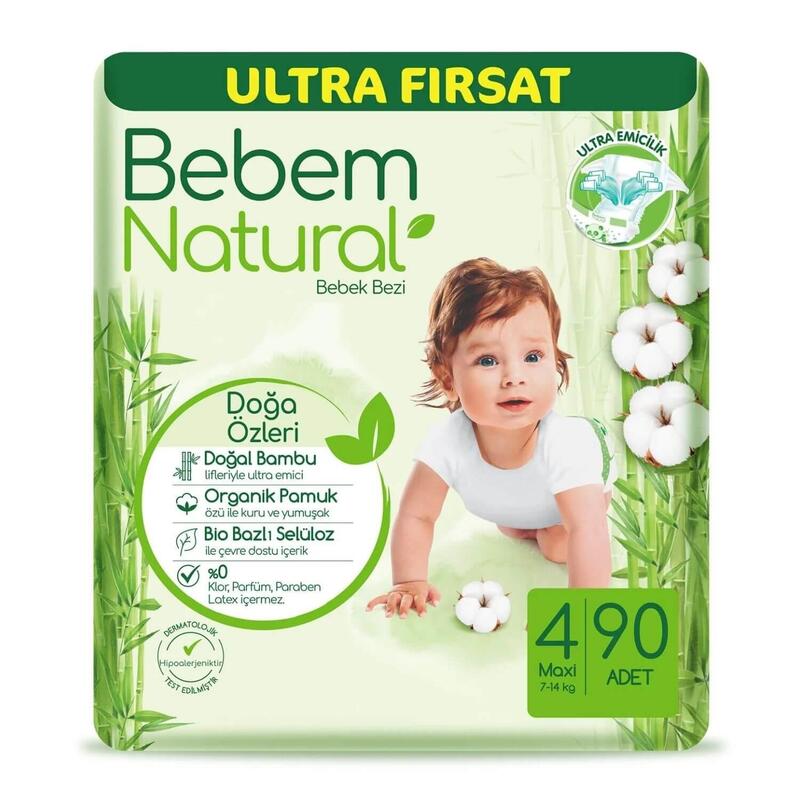Bebem Natural Bebek Bezi 4 Beden Maxi 7-14 Kg 90lı Ultra Fırsat