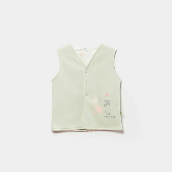 Bibaby Organik Yelek Tiny Birds Ekru - Yeşil