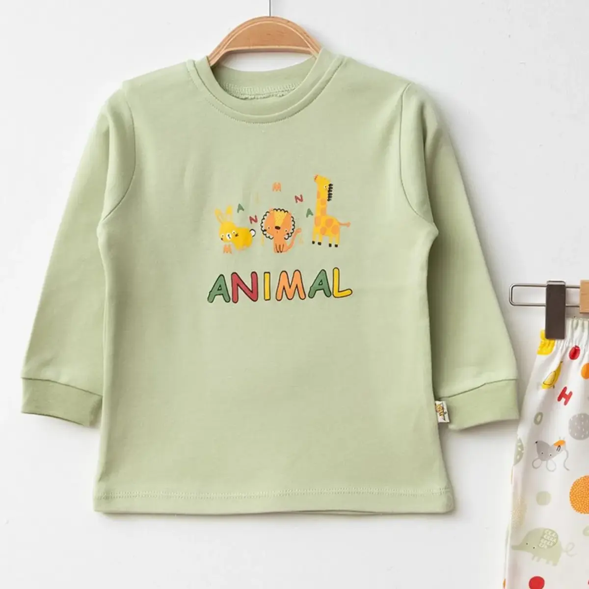 Mini Damla Pijama Takımı Penye Animal Hayvanlar Baskılı Yeşil