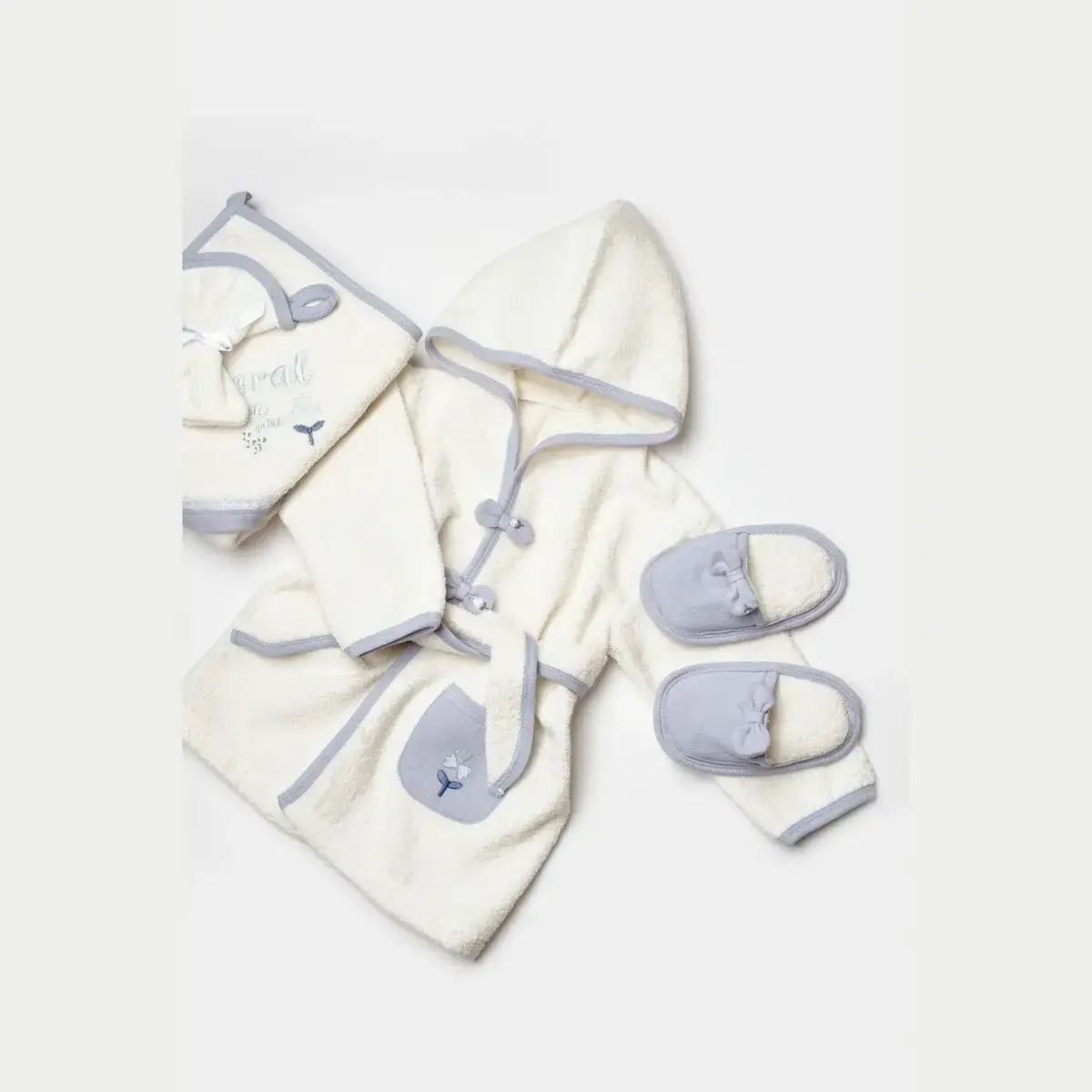 Bibaby Organik Bornoz Love Floral Ekru - Lila