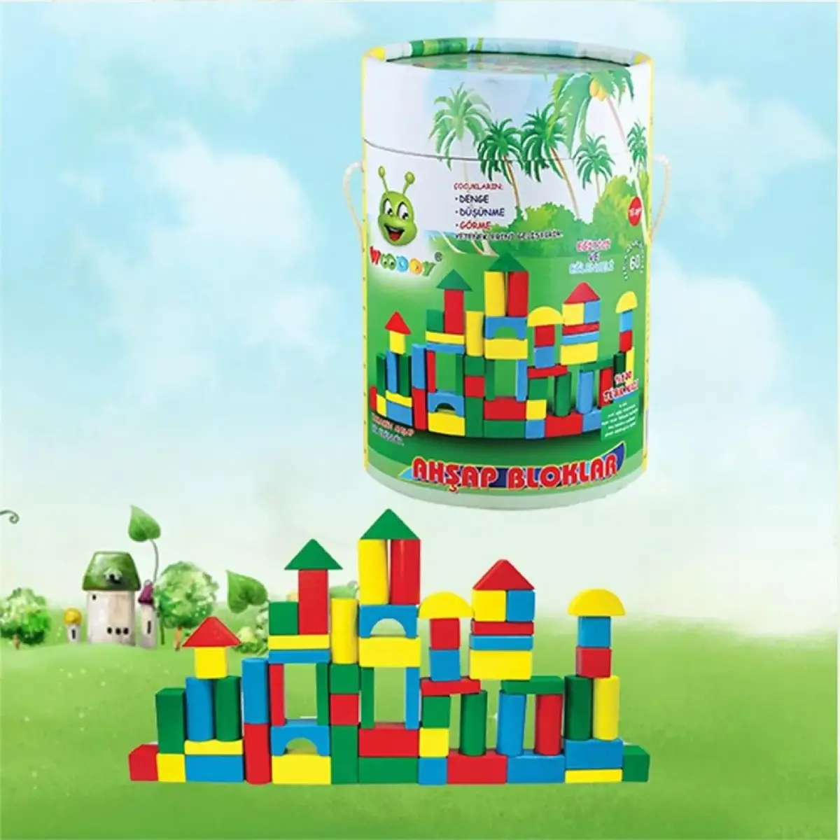 Woodoy Ahşap Blok Renkli 60 Parça Woodoy Ahşap Blok Renkli 60 Parça