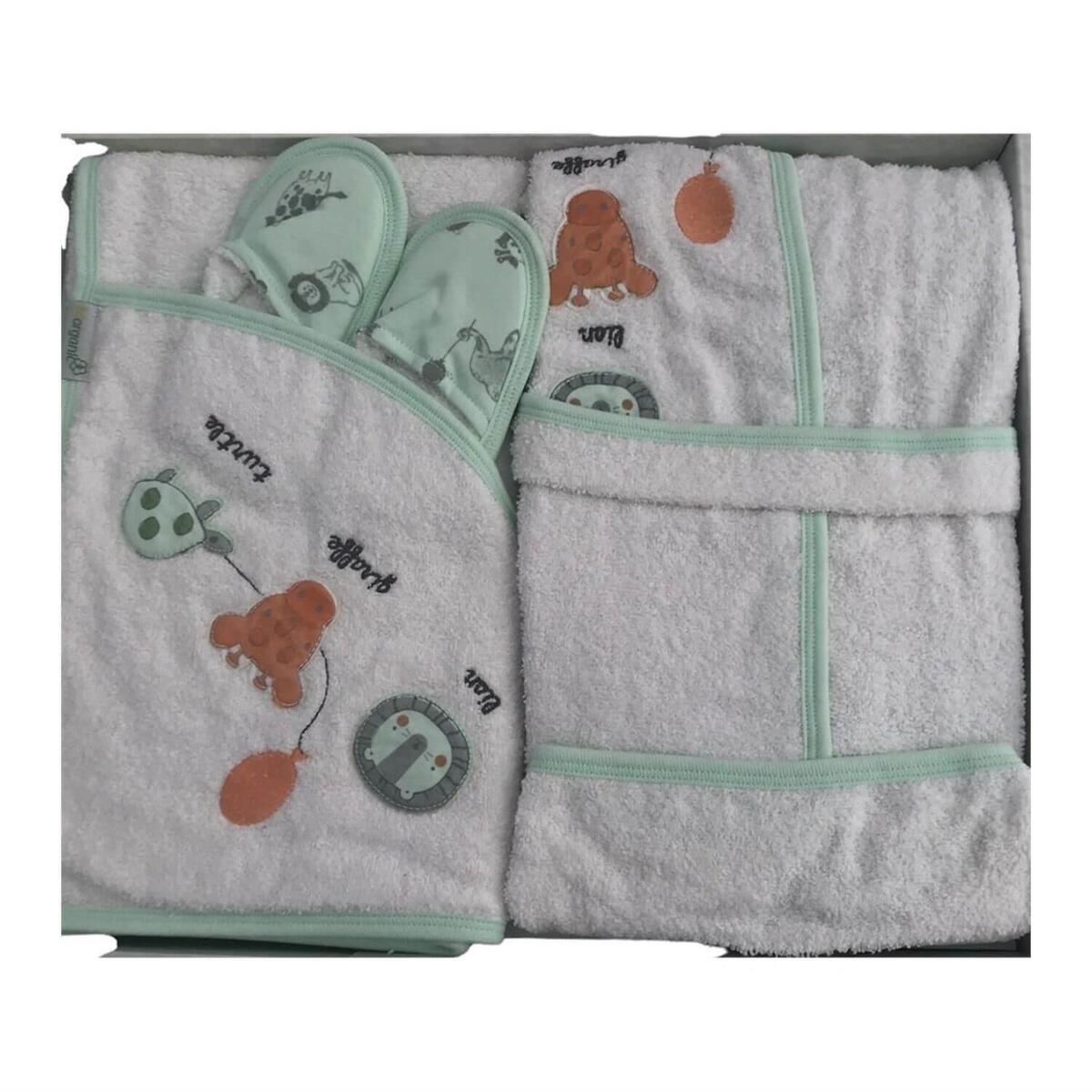 Bibaby Organik Bornoz Takımı Travel Zoo Beyaz