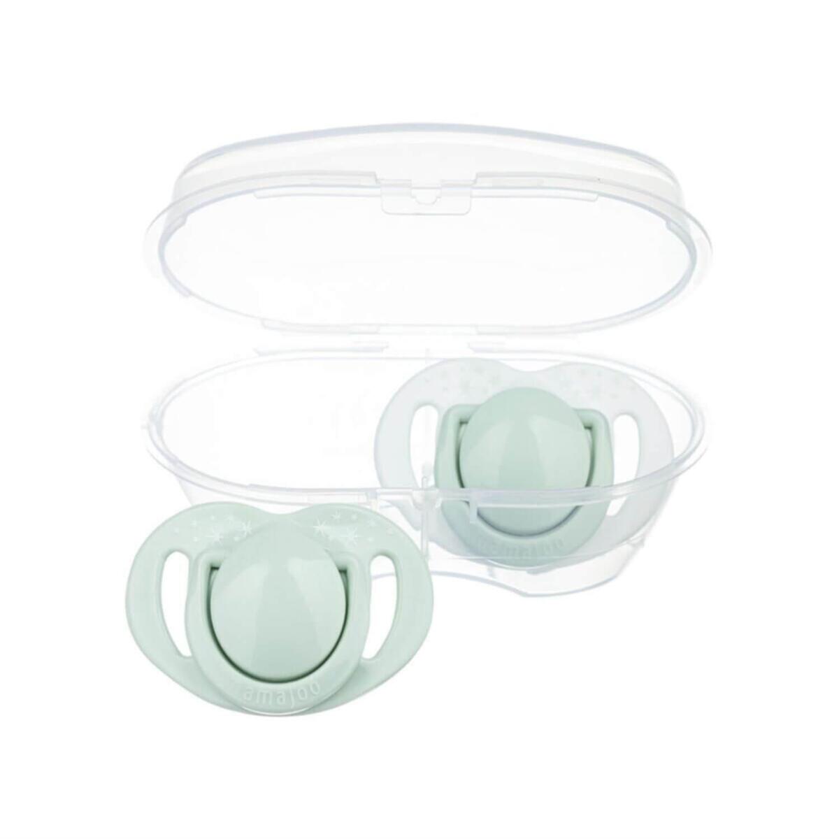 Mamajoo Silikon Emzik 2li & Sterilizasyon Saklama Kutusu 6+ Ay Powder Green