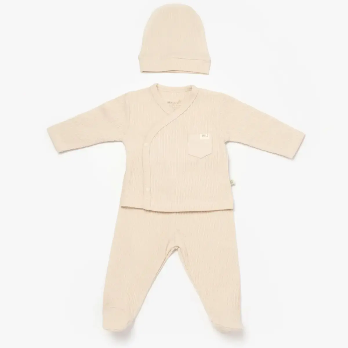 Bibaby Organik Zıbın Takımı 3lü Waffle Smile  Bej