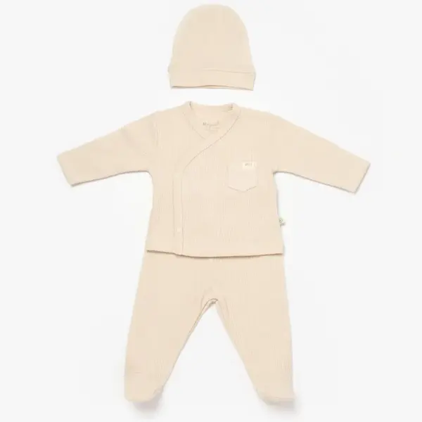 Bibaby Organik Zıbın Takımı 3lü Waffle Smile  Bej
