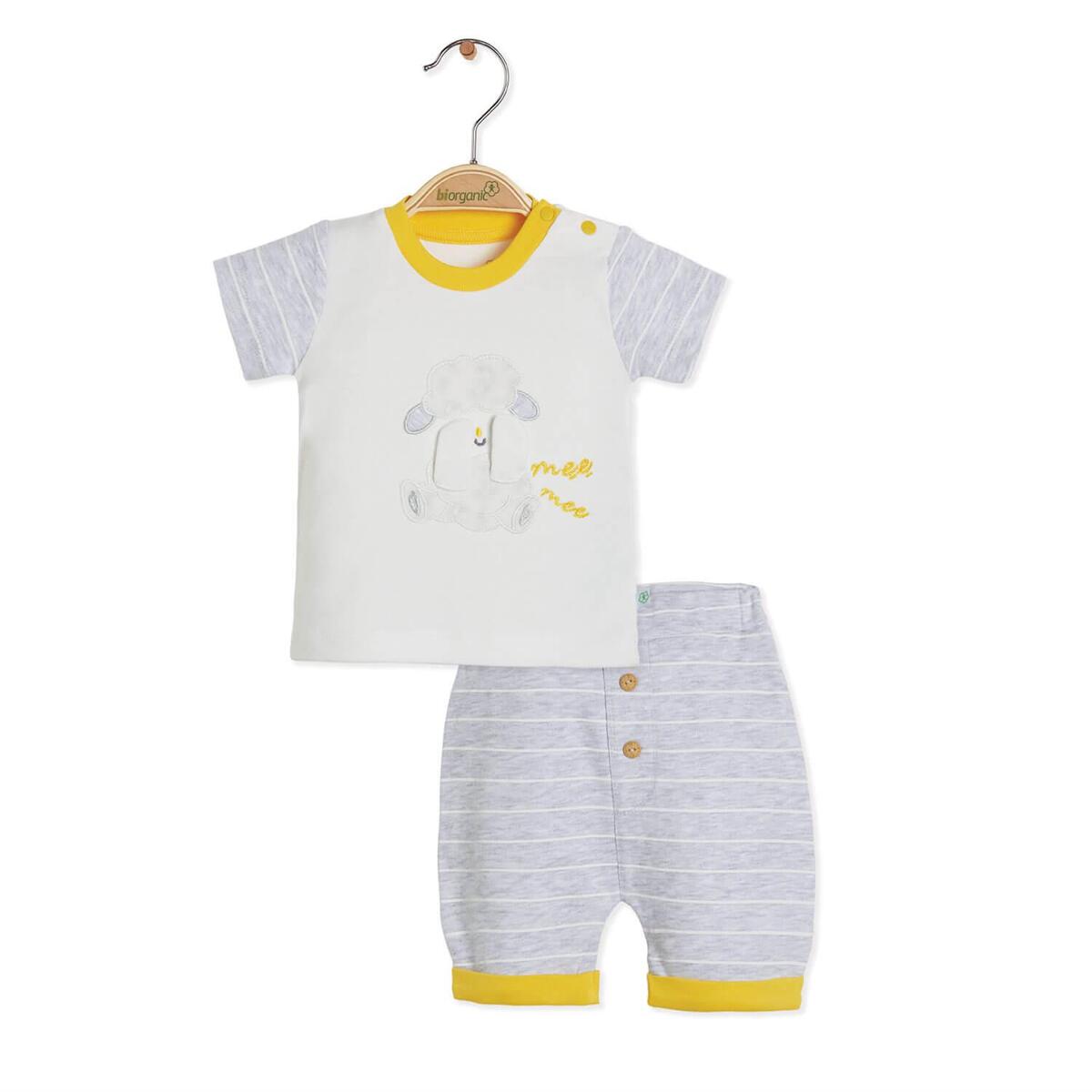 Bibaby Organik 2li Takım Şortlu Moons Live Sarı - Gri Melanj