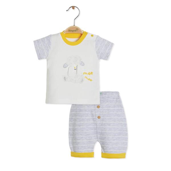 Bibaby Organik 2li Takım Şortlu Moons Live Sarı - Gri Melanj