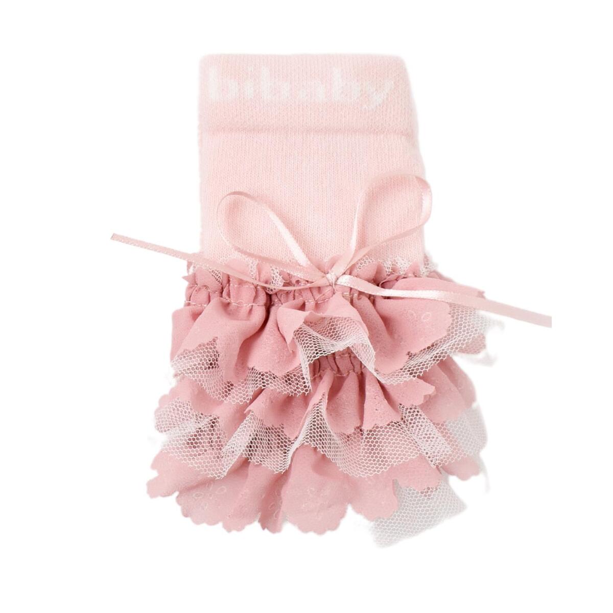 Bibaby Organik Çorap Külotlu Jakarlı Dantelli Pembe