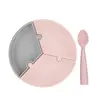 OiOi Puzzle Vakumlu Mama Tabağı + Nam Nam Mama Kaşığı Pinky Pink - Powder Grey