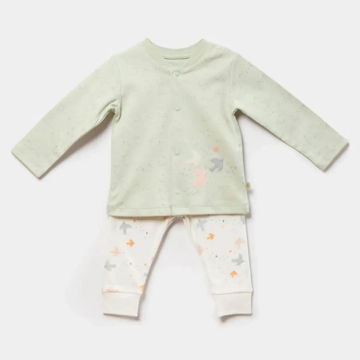 Bibaby Organik Pijama Takımı Tiny Birds Ekru - Yeşil