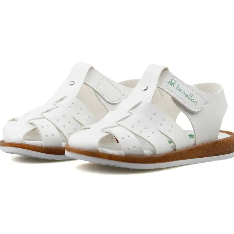 Benetton Patik Sandalet Suni Deri Beyaz