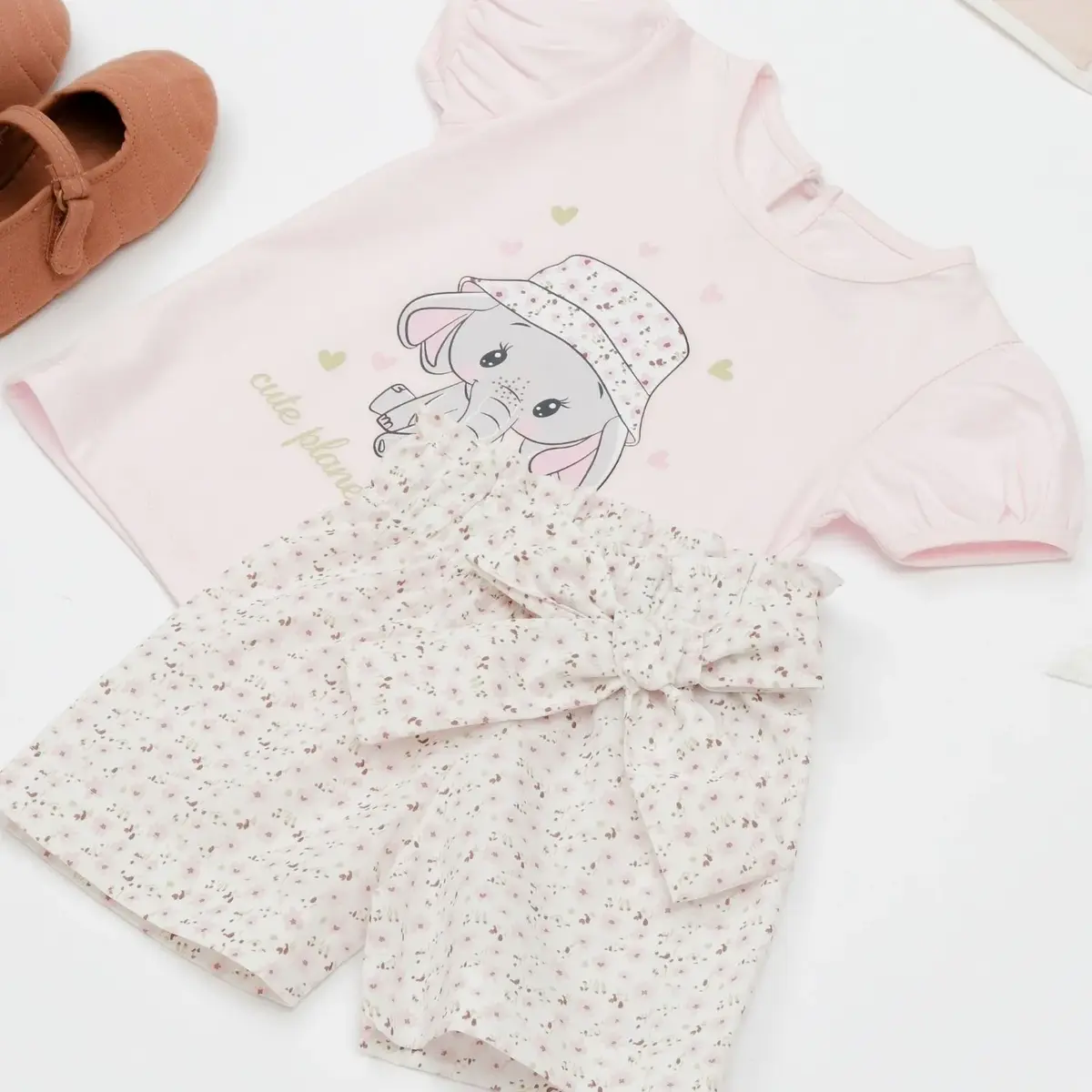 Bibaby 2li Takım Şortlu Cute Elephant Pembe