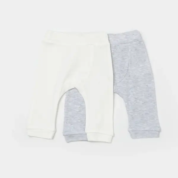 Bibaby Pantolon Patiksiz 2li Jakarlı Gri Melanj - Ekru