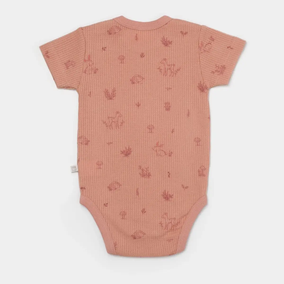 Bibaby Organik Body Kısa Kol Waffle Deer And Bird Ekru - Rose