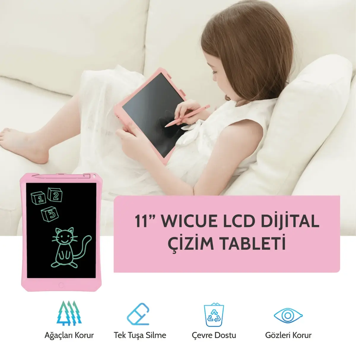 Wicue LCD Dijital Çizim Tableti 11" Pembe