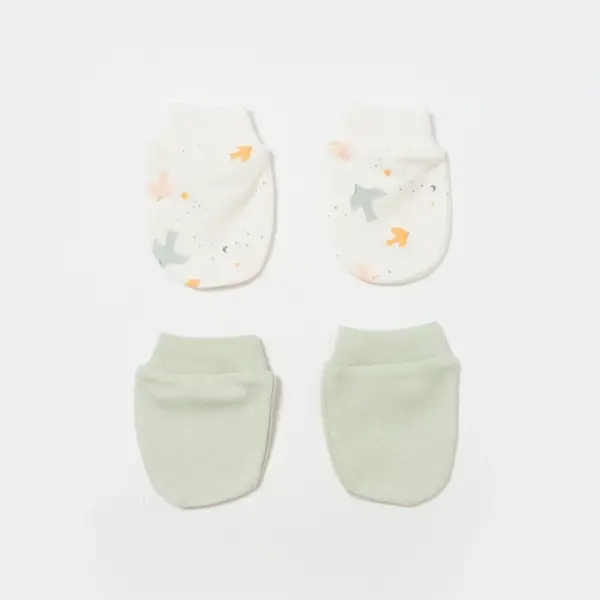 Bibaby Organik Eldiven 2li Tiny Birds Ekru - Yeşil