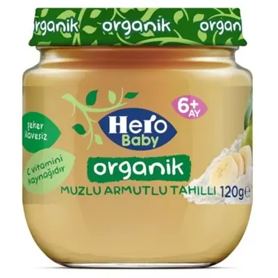 Hero Baby Organik Kavanoz Maması Muz Armut Tahıl 120 Gr