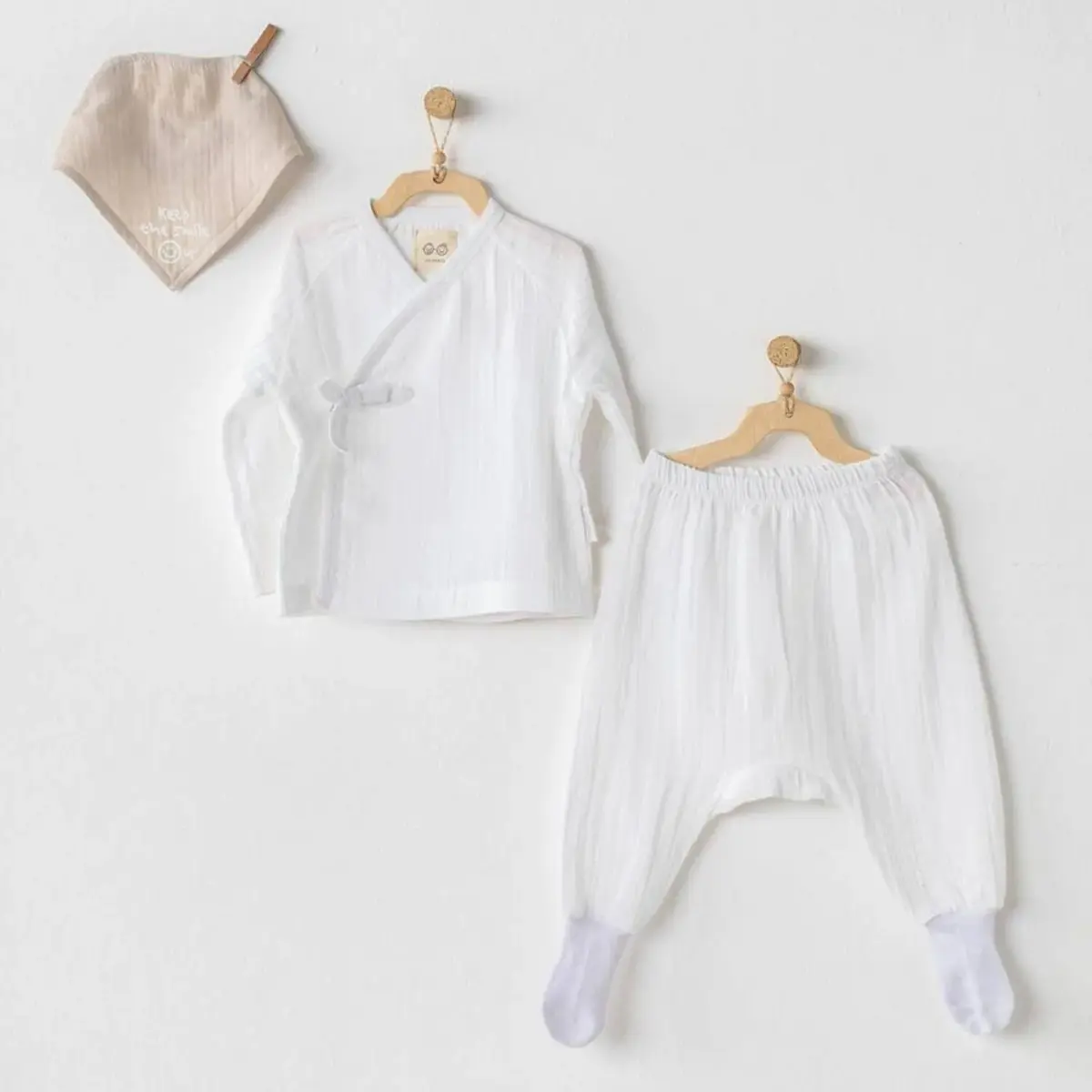 Andy Wawa Zıbın Takımı 3lü Müslin Baby Home Beyaz