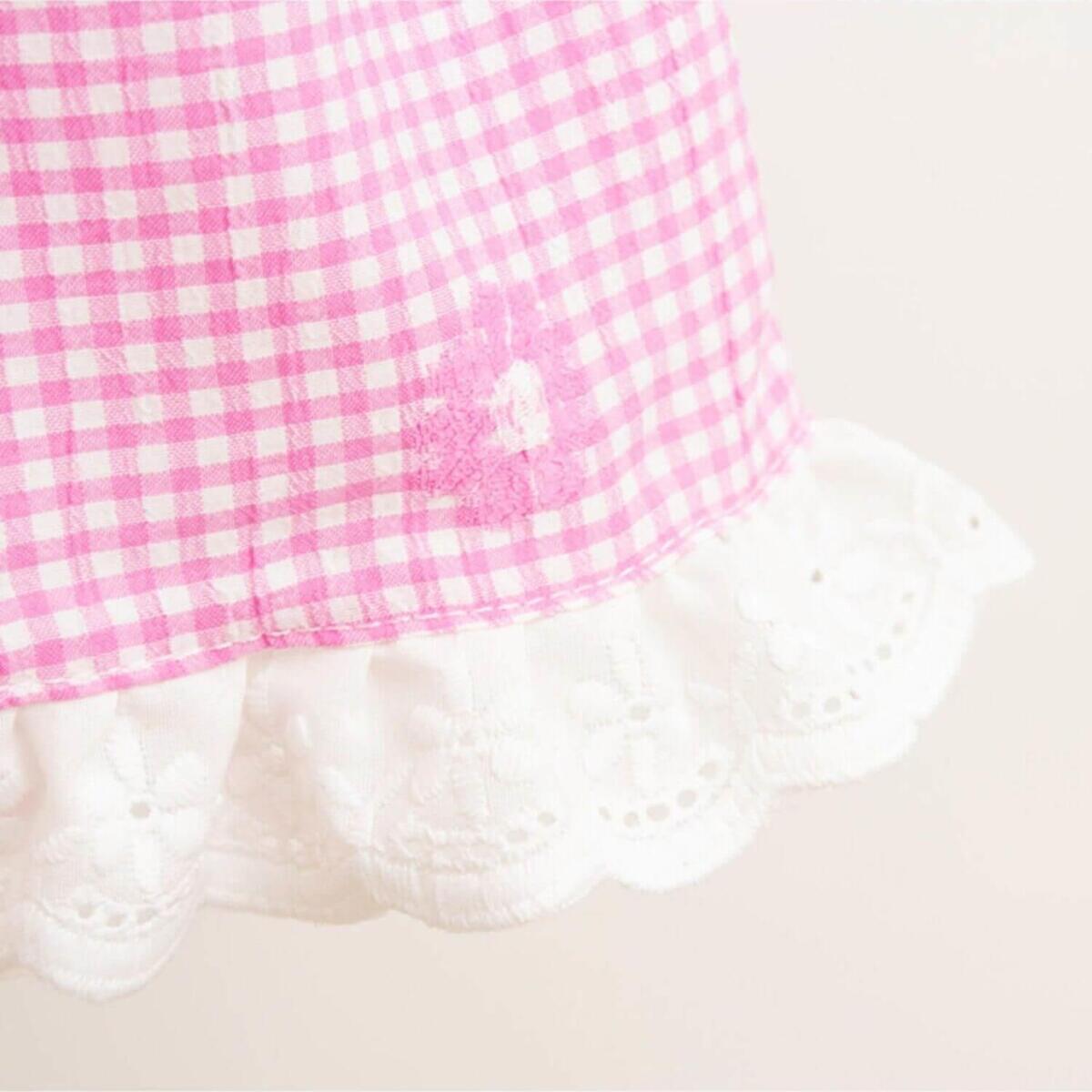 Mymio Elbise Bant Takım Çiçek Nakışlı Pembe