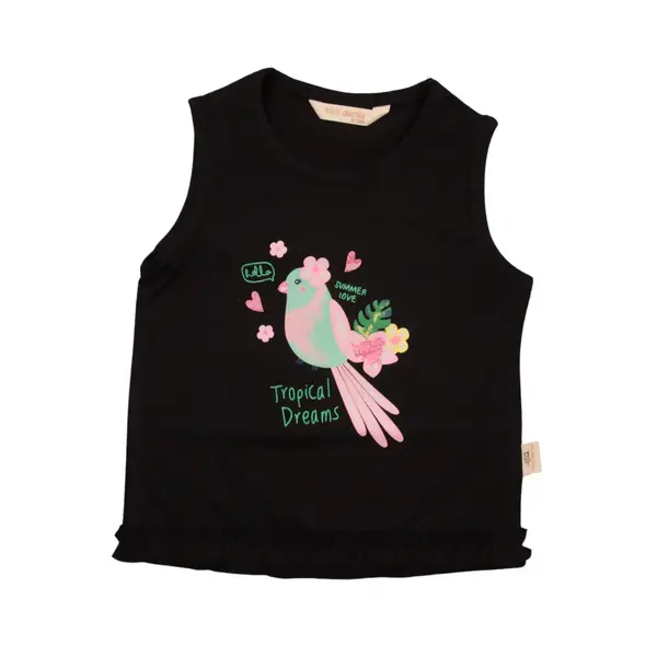 Mini Damla T-Shirt Kolsuz Tropikal Siyah