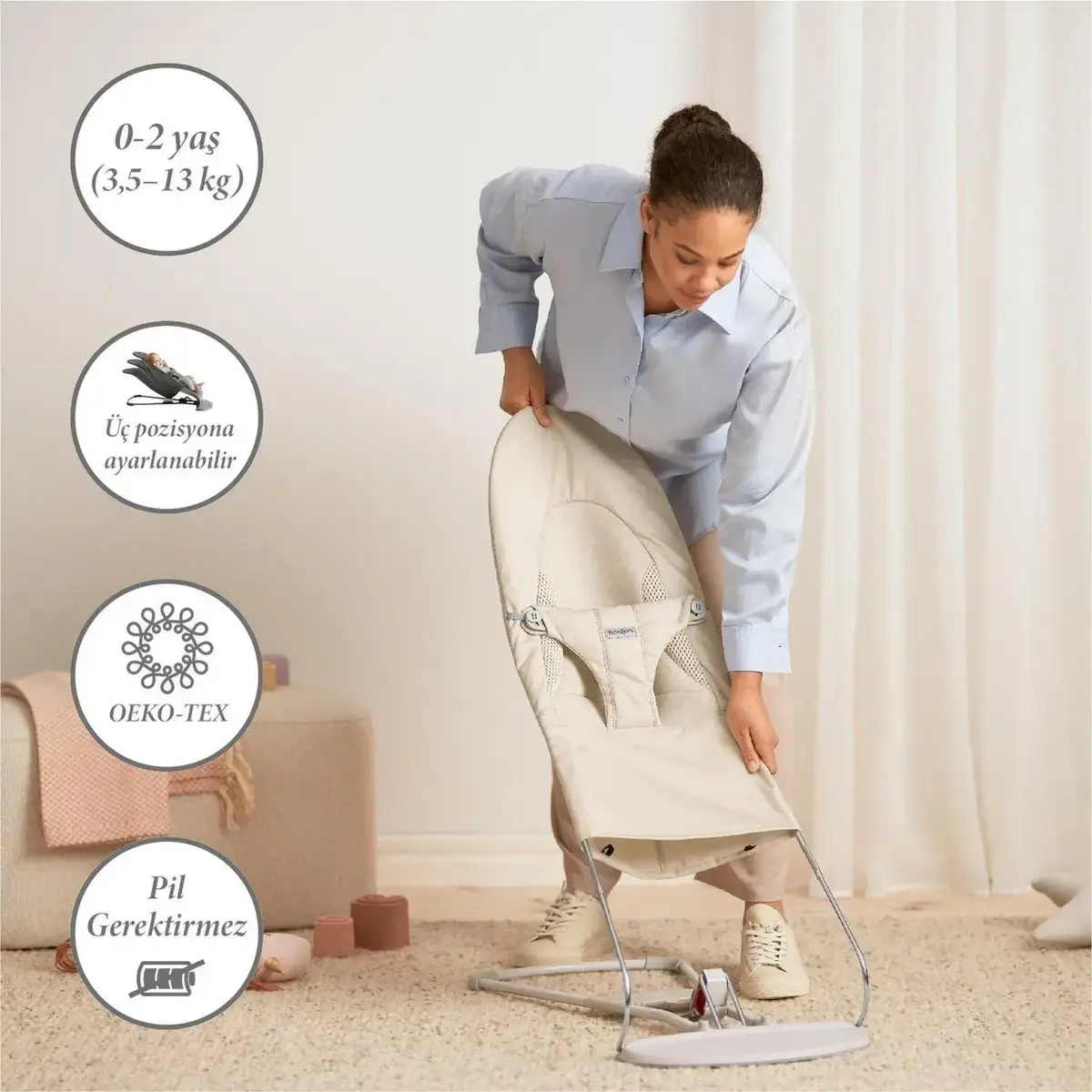 Babybjörn Balance Soft Ana Kucağı Oyuncaklı Woven Jersey Tri-Fabric Light Beige