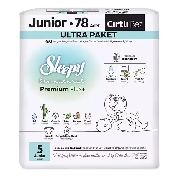 Sleepy Bebek Bezi Bio Natural 5 Numara Junior 78 Adet Ultra Paket 