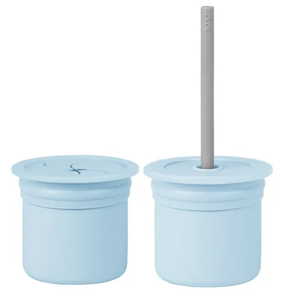 OiOi Ham Hüp Silikon Pipetli Bardak 6+ Ay Mineral Blue - Powder Grey